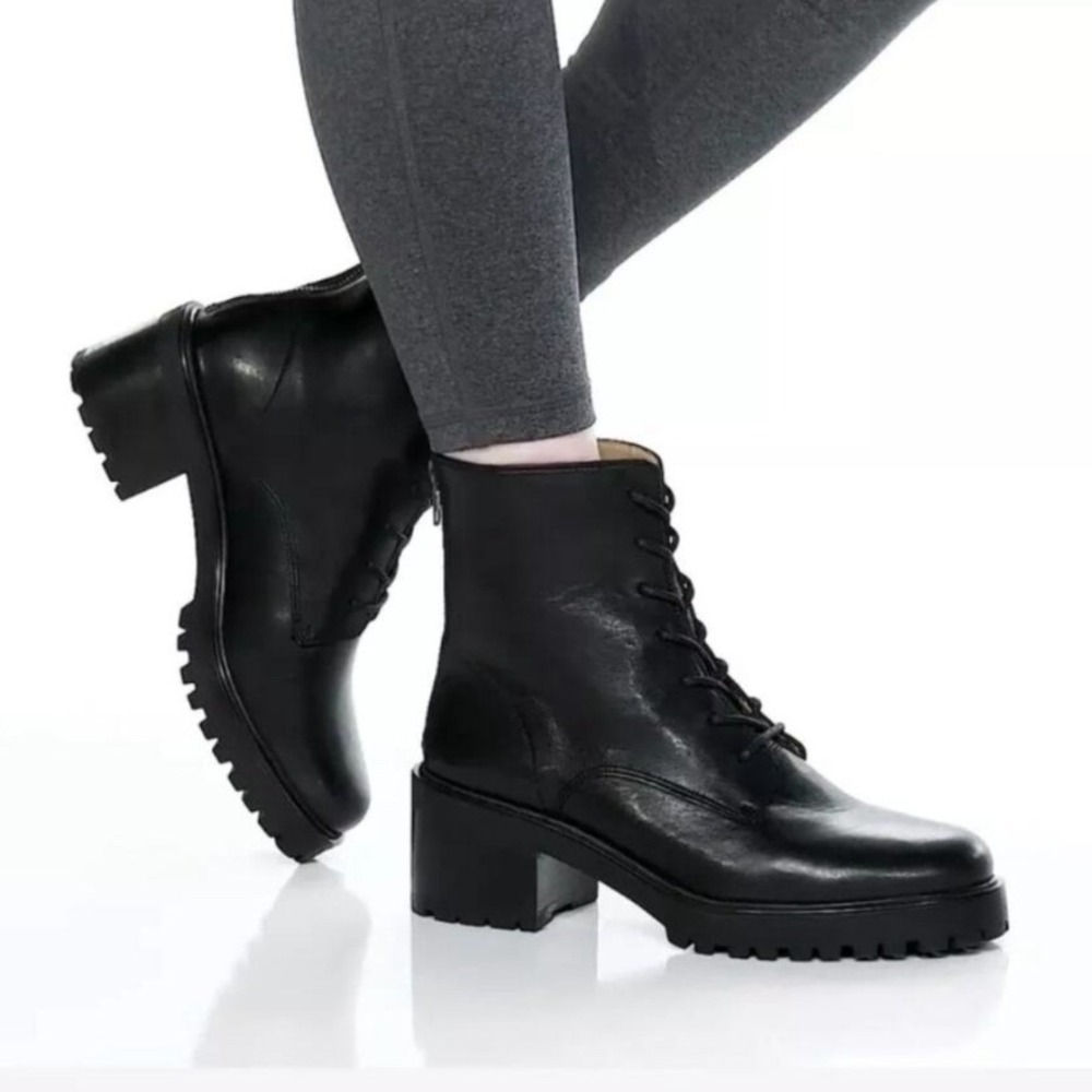 Madewell The Bradley Combat Boots Women 8 Black Leather Lug Sole Platform NH239